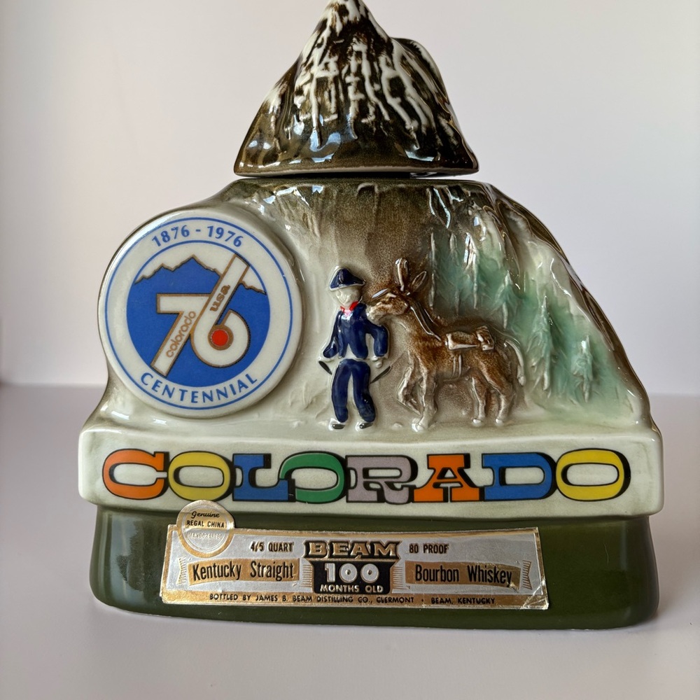 Vintage 1976 Empty Jim Beam Colorado Centennial Decanter-Made of Regal China